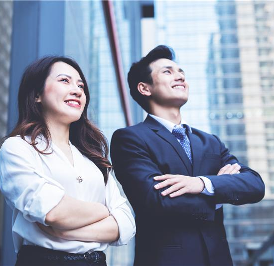 Woman and man smiling