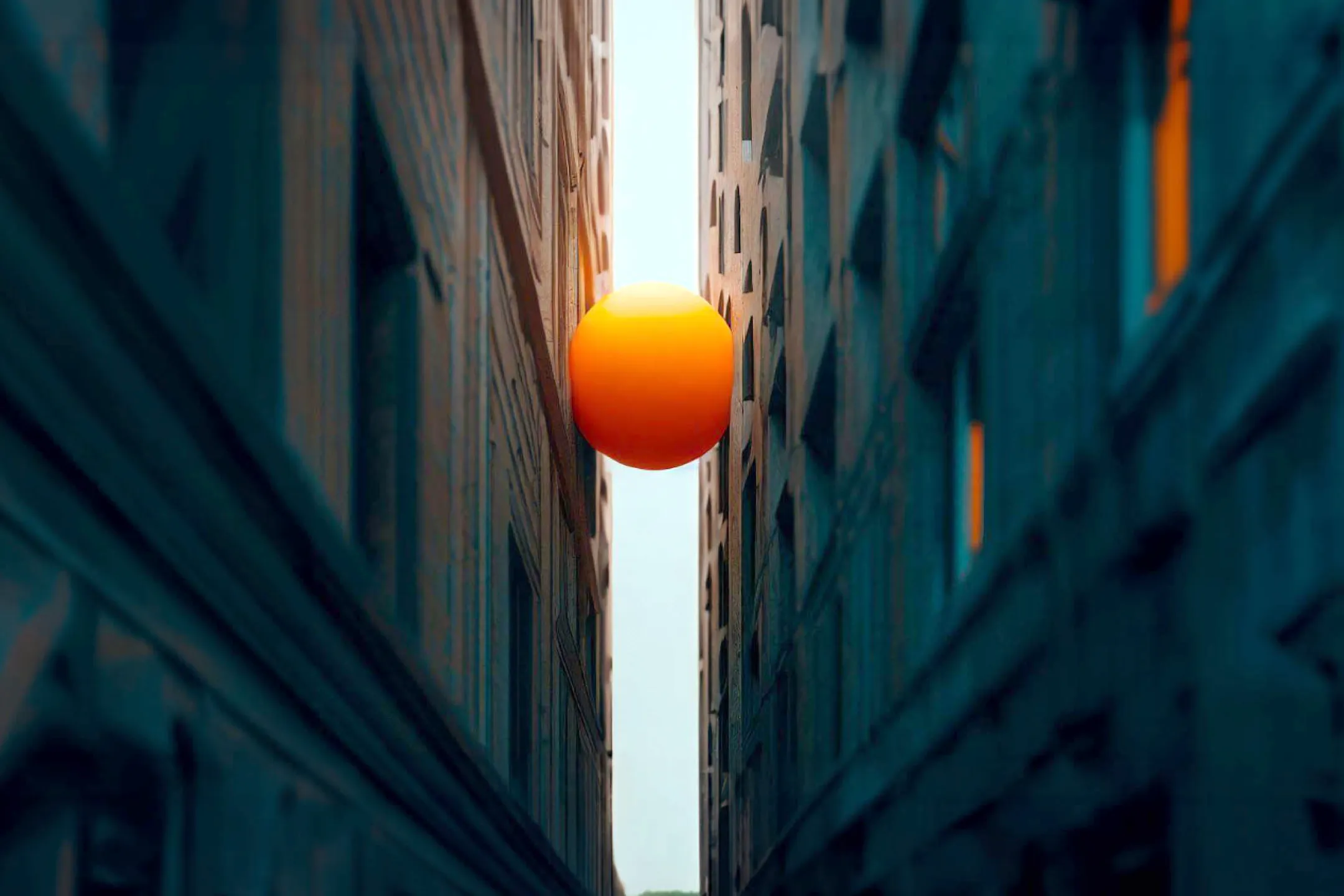 Orange ball between two buildings