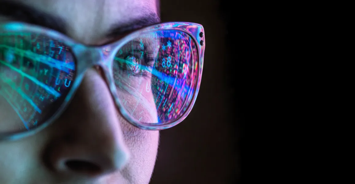 Reflection of data on someone's glasses