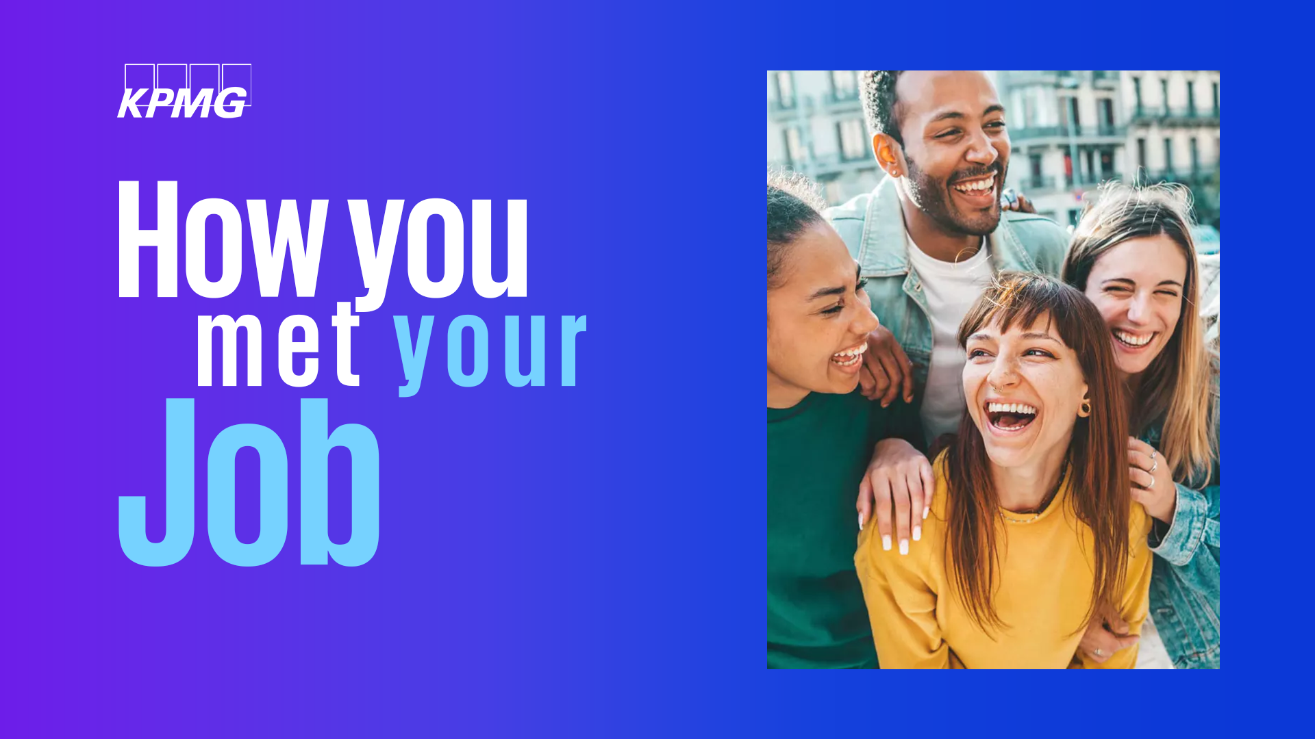 Affiche promotionnelle de la session de recrutement KPMG 'How you met your job', avec informations et visuels de l'événement