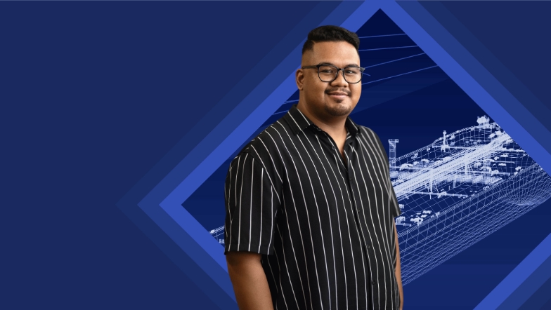 Man in front of a technical background.
