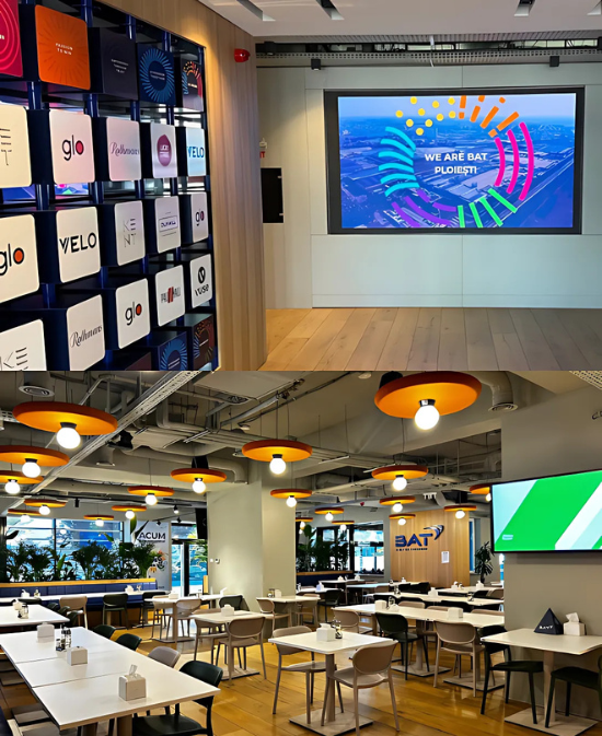Spaces in BAT's office in Ploiesti including the canteen and hallway area