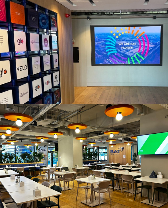 Spaces in BAT's office in Ploiesti including the canteen and hallway area