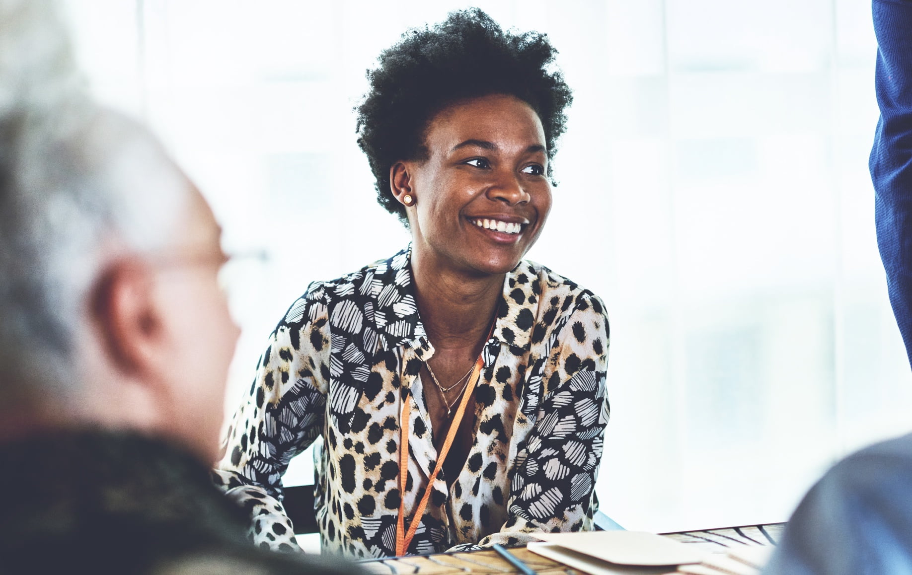 Employee smiling in an office