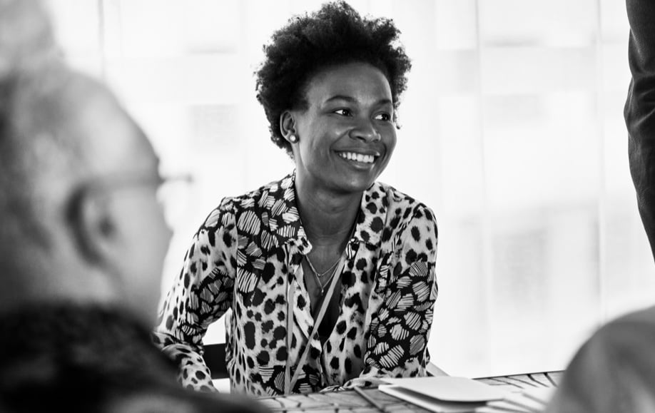 Employee smiling in an office