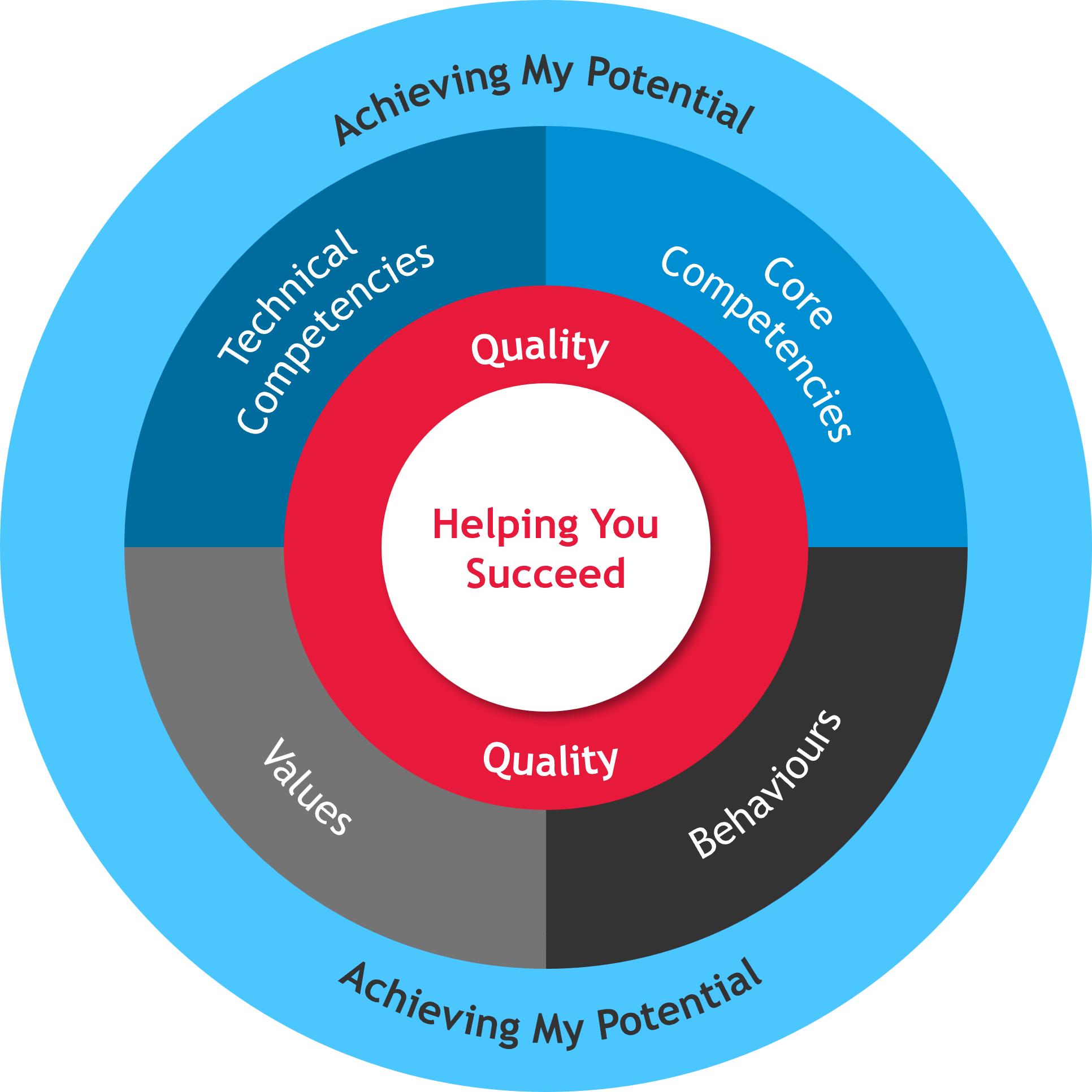 Competency framework image of a blue circle with named segments within it