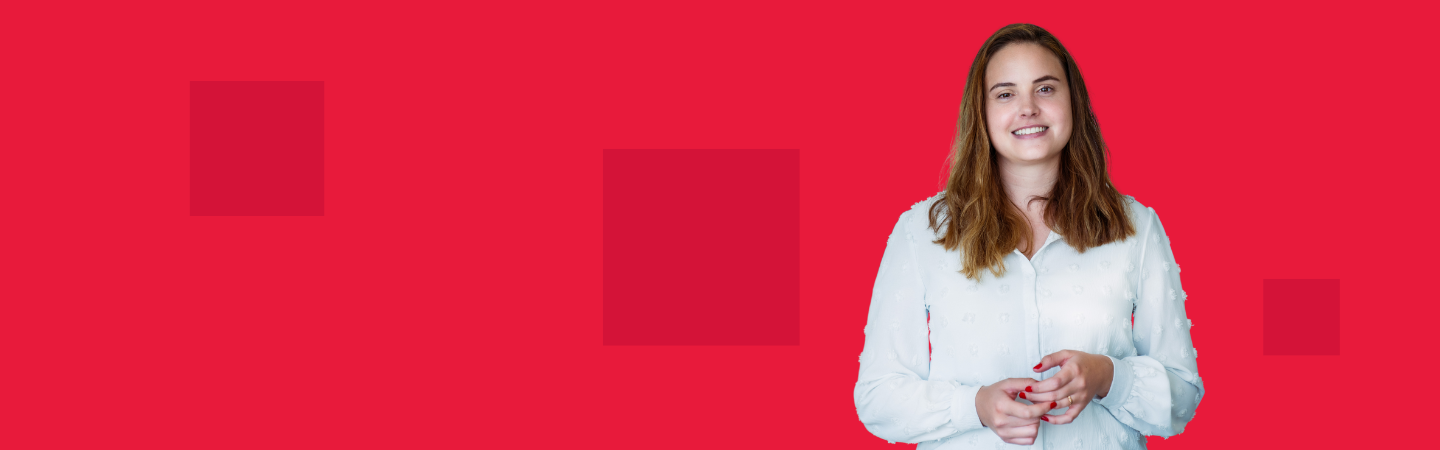 BDO employee with red background