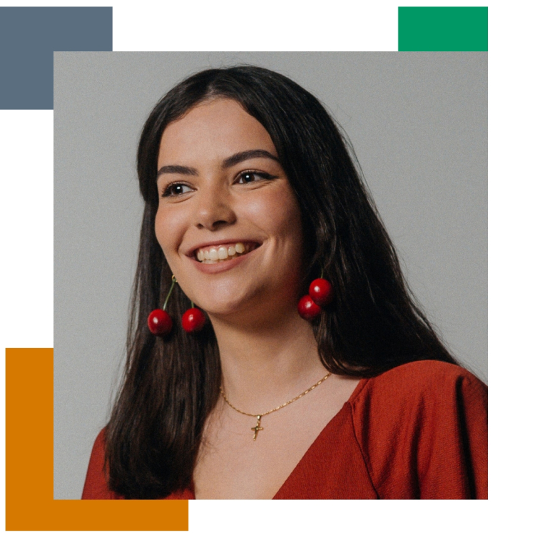 Smiling woman with cherry earrings