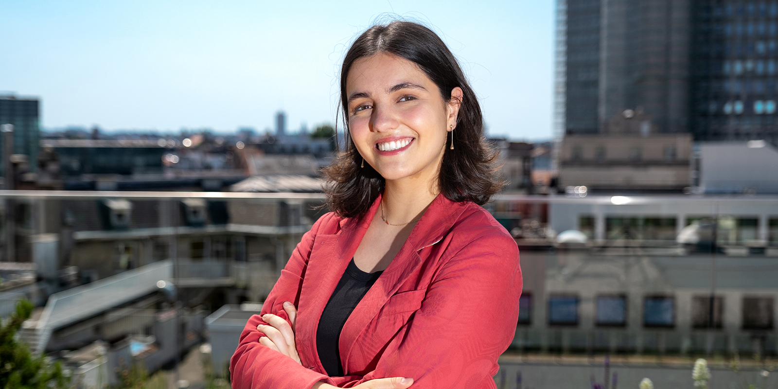 Violeta smiles at the camera.