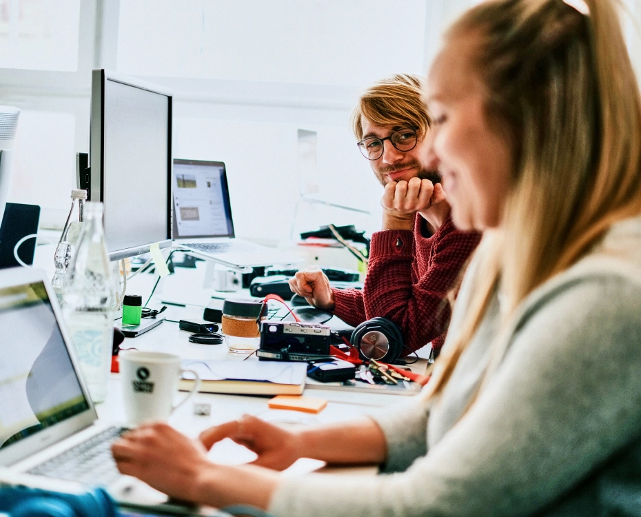 two people working