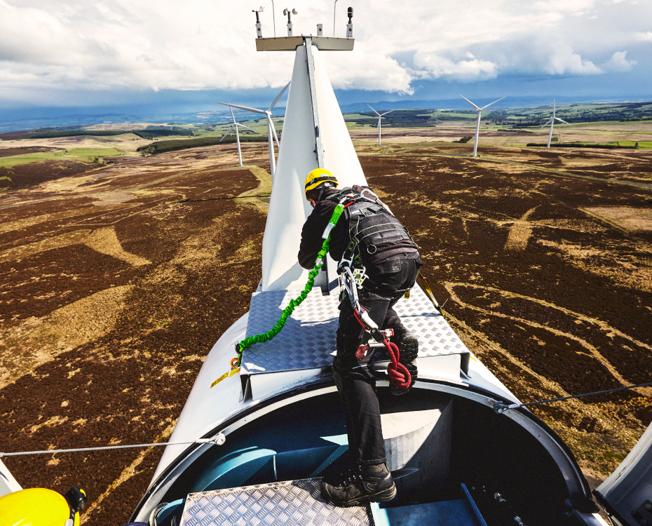 Maintenance worker on a windmill