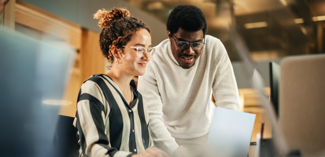Auditrice travaillant sur un ordinateur.