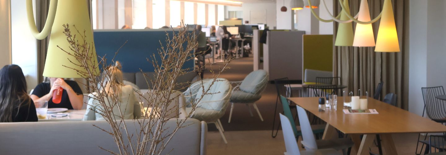 A TUI Denmark office environment with colleagues socialising sat down