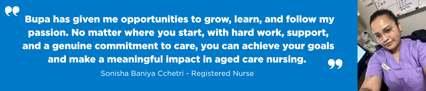 Nurse testimonial banner with quote and portrait