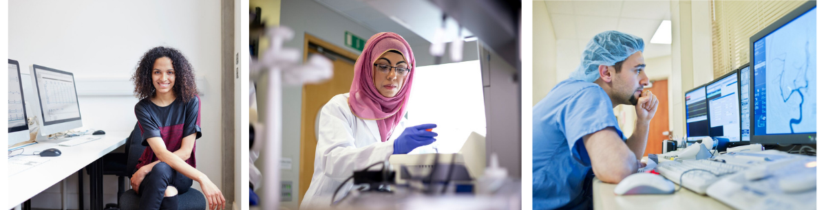 Office, lab, and clinical workstation scenes