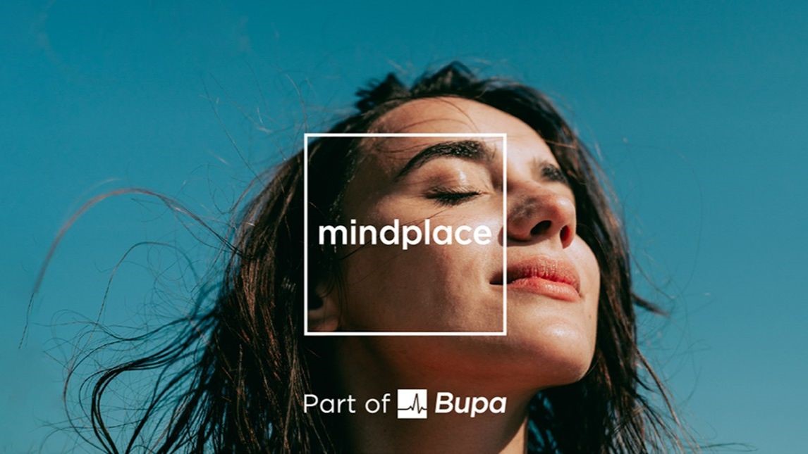 Person with eyes closed, “mindplace” Bupa ad