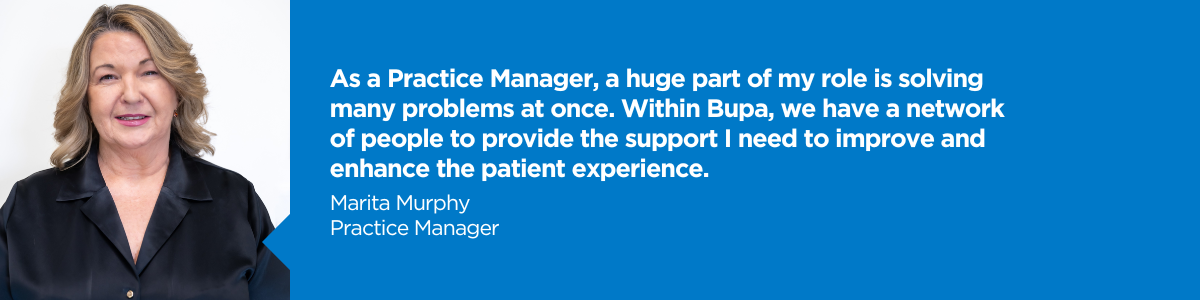 Portrait with quote about practice manager role