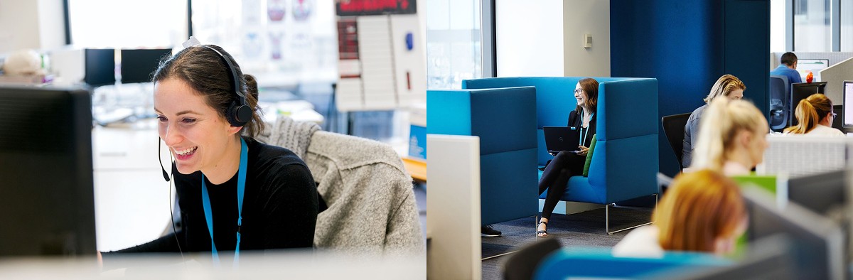 People working at computers in modern office