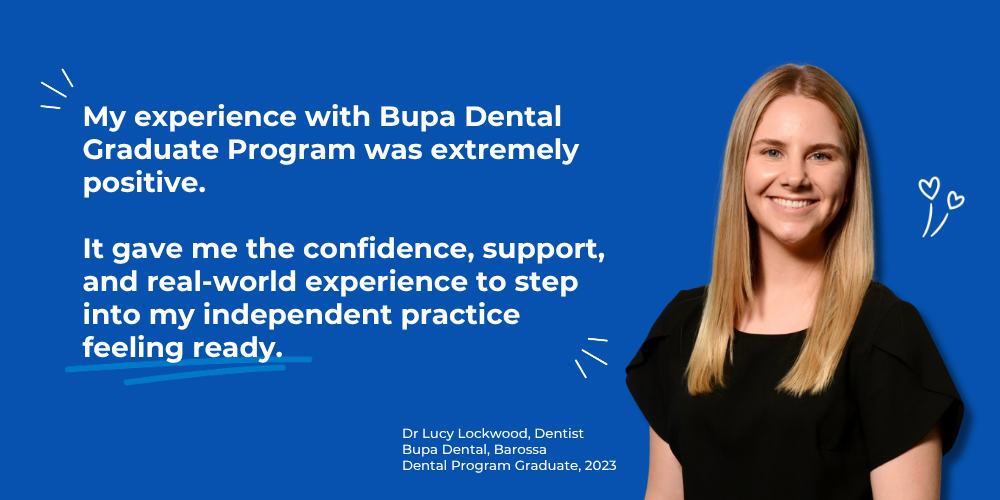 Woman with Bupa Dental testimonial text