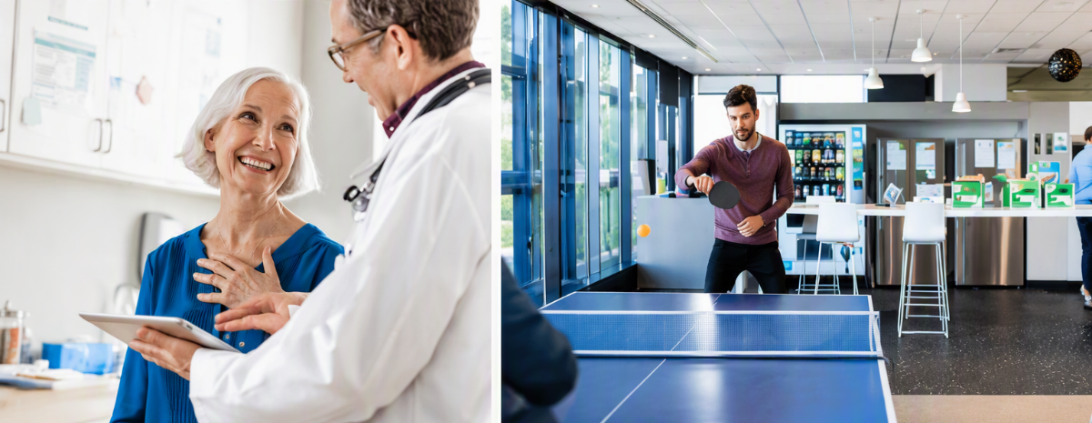 Doctor with patient; ping pong game nearby