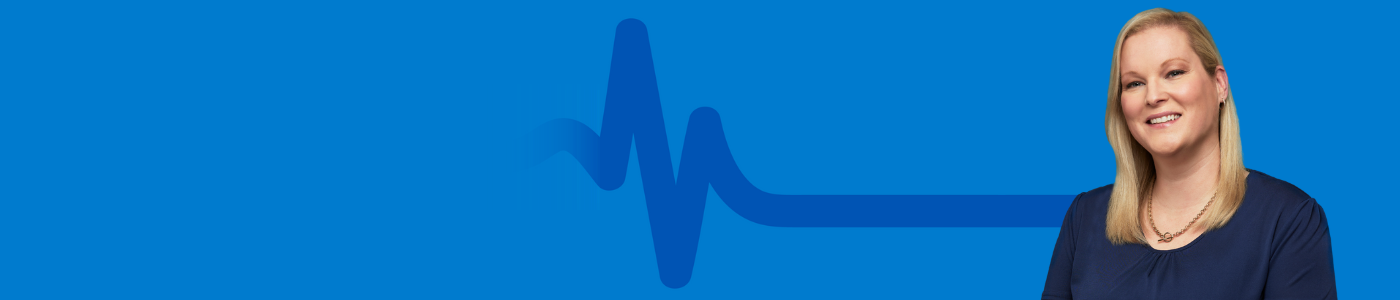 Professional portrait on blue graphic background