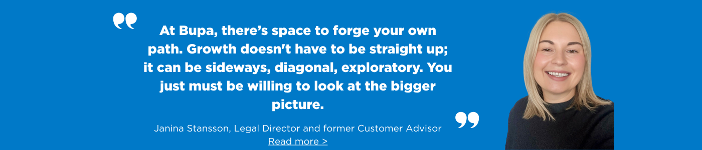 Bupa quote with person portrait on blue background