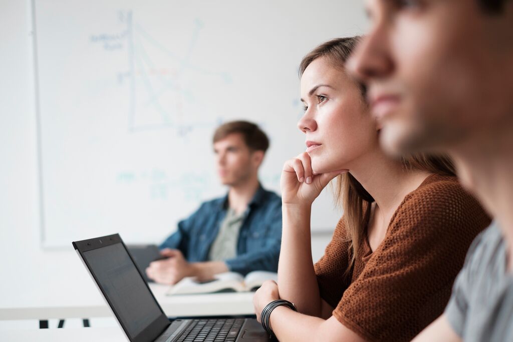 People attending a meeting with laptops