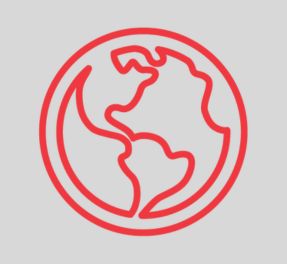 Red outline of Earth showing North and South America.