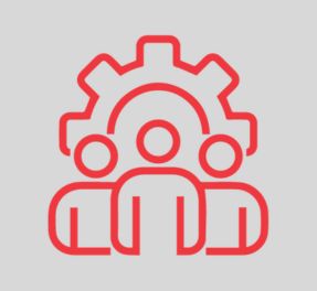 Three people with a gear symbol above them.
