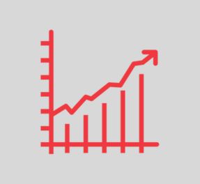 Red line graph showing upward trend with bars.