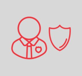 Security personnel icon with shield symbol.
