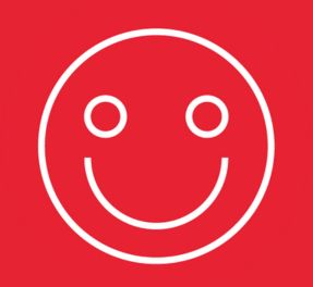 Simple white smiley face on a solid red background