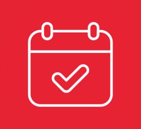 White calendar with checkmark on red background