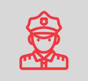 Red line icon depicting a police officer in uniform.