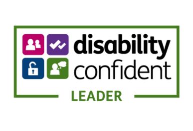 Disability Confident Leader badge with icons and text