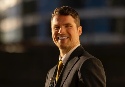 Man in suit looking into the distance