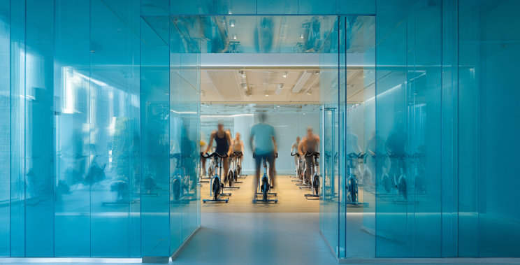Personen beim Radtraining im modernen Spinstudio