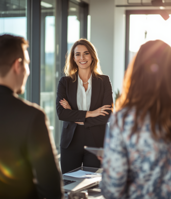 Vrouw in gesprek met collega's