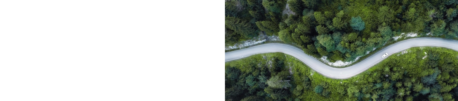Aerial view of a winding road with green trees