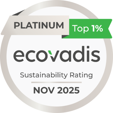 Ecovadis Platinum sustainability rating badge, Top 1%