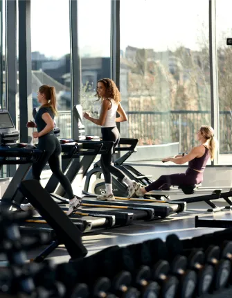 Women exercising on treadmills and rowing machine