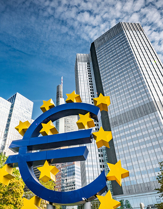 Blauw euro-symbool met gele sterren