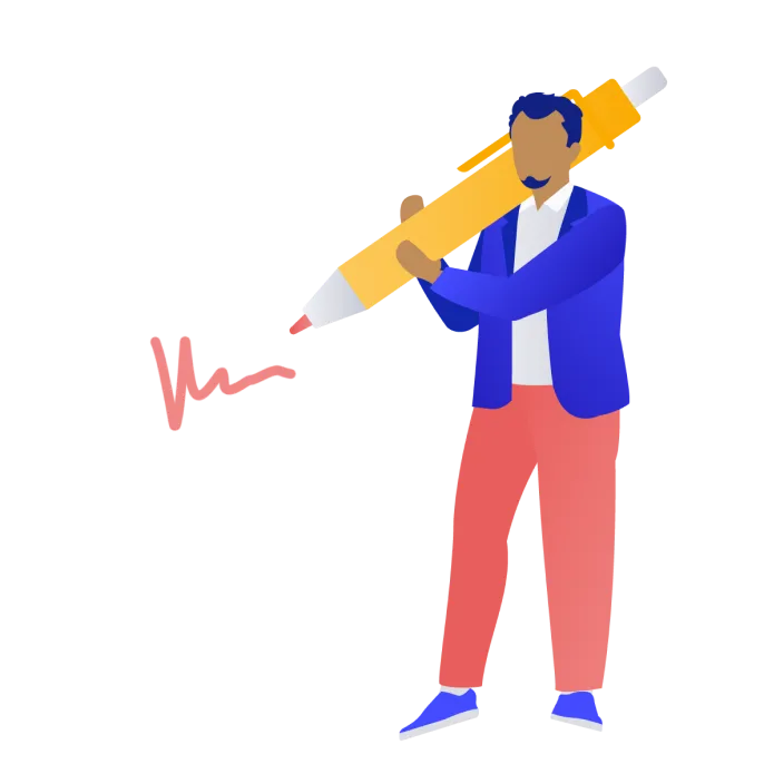 Illustration of a man holding a giant pen