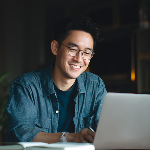 A professional working on a laptop.