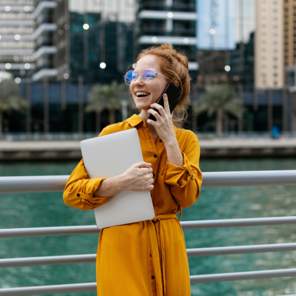 A professional working outside of the office.