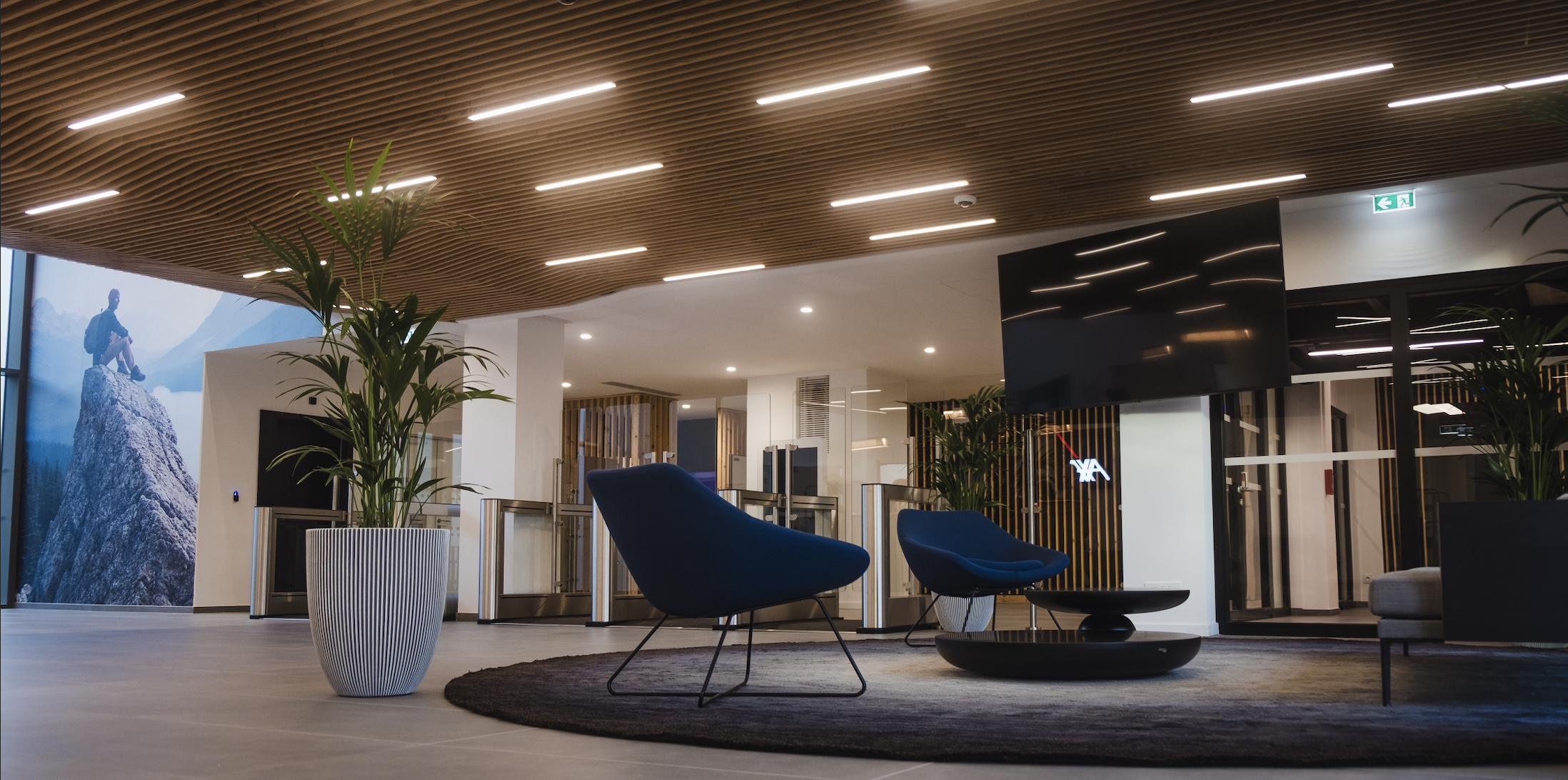Hall d’accueil moderne avec fauteuils et plantes