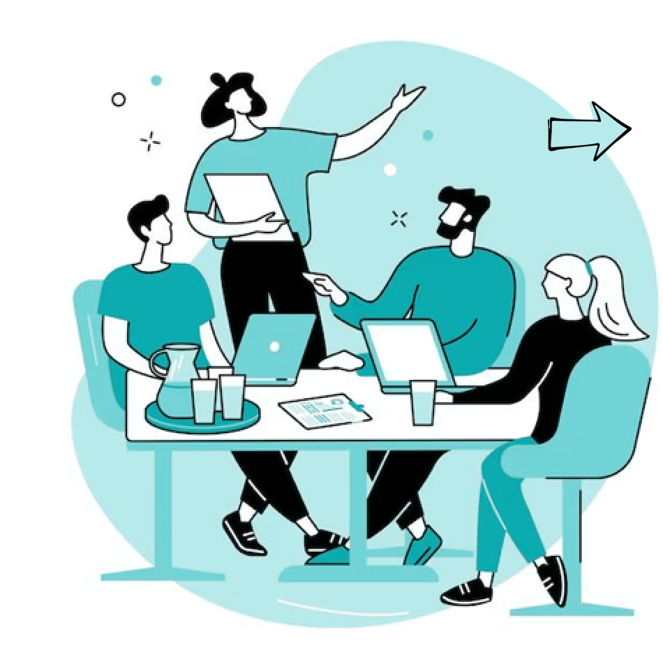 Illustration de 4 personnes autour d'une table de travail