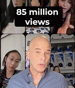 Overlay text “85 million views” above collage layout