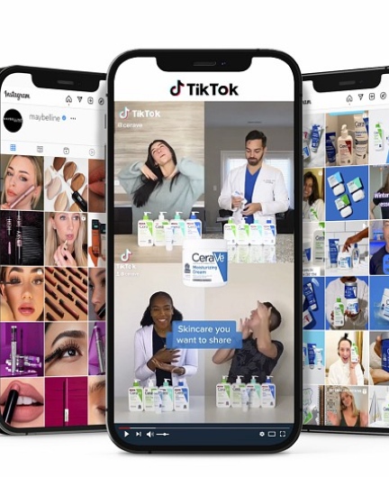 Smartphone displaying TikTok-style video grid ads showcase