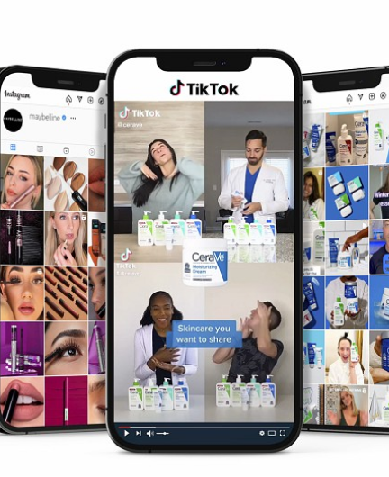 Smartphone displaying TikTok-style video grid ads showcase